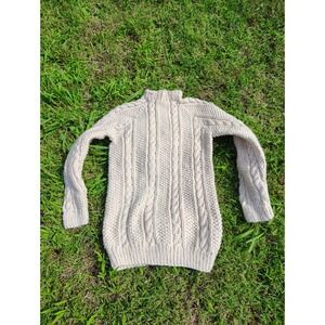 Vintage Hand Made Sweater Women's Medium White Cream‎ Hand Knit Cable Vtg 60s